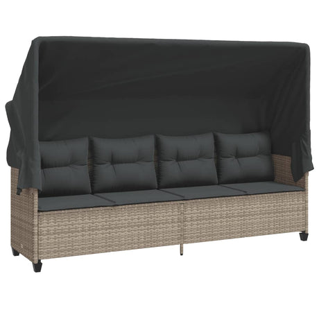 Vidaxl ligbed met luifel en kussens poly rattan lichtgrijs