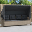 Vidaxl ligbed met luifel en kussens poly rattan lichtgrijs