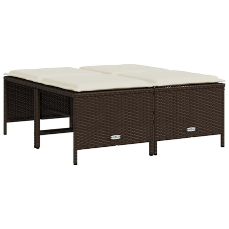 Vidaxl tuinkrukken met kussens 4 st poly rattan bruin