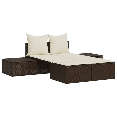 Vidaxl ligbed 2-persoons met kussens poly rattan bruin