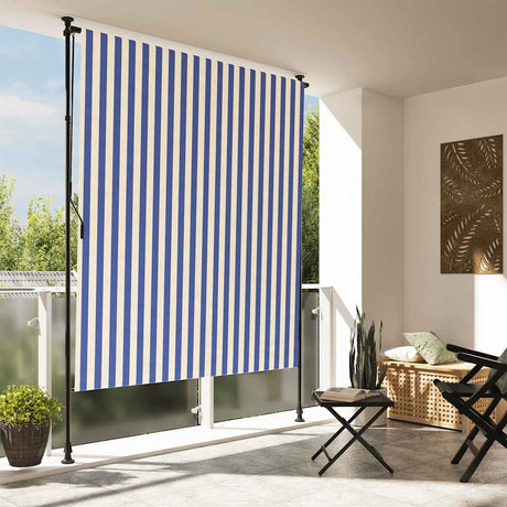 Vidaxxl udendørs rullegardin 150x270 cm stof og stål blå og hvid
