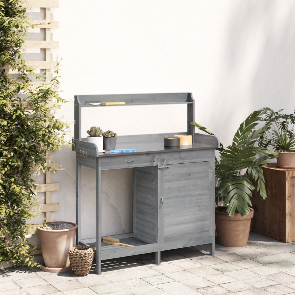 Vidaxx pottebord med skab 110,5x45x124,5 cm massiv fyrretræ grå