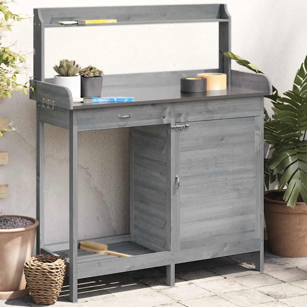 Vidaxx pottebord med skab 110,5x45x124,5 cm massiv fyrretræ grå