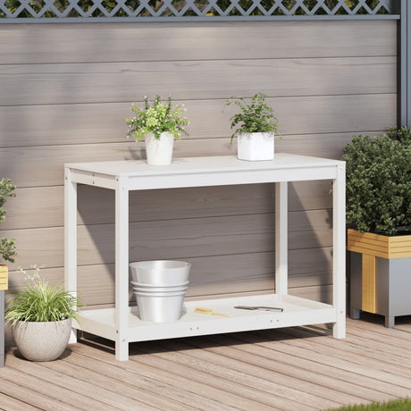 Vidaxx pottebord med hylde 108x50x75 cm massiv fyrretræ hvid