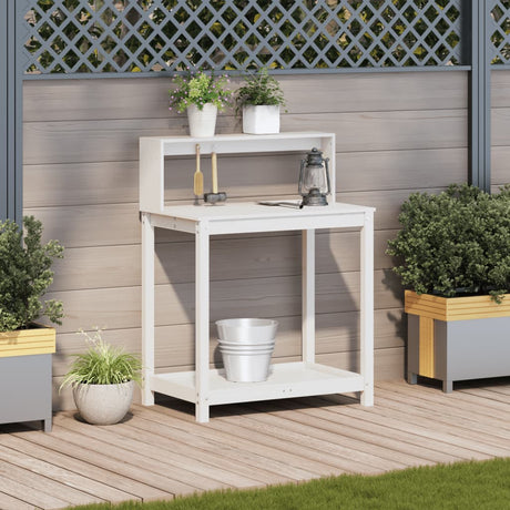 Vidaxx pottebord med hylder 82,5x50x109,5 cm massiv fyrretræ hvid
