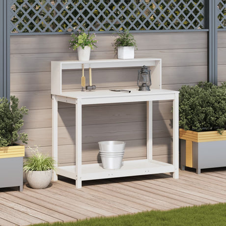 Vidaxx pottebord med hylder 108x50x109,5 cm massiv fyrretræ hvid