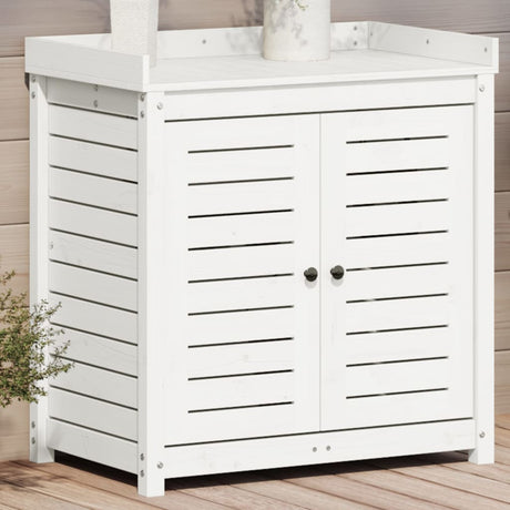 Vidaxx pottebord med hylder 82,5x50x86,5 cm massiv fyrretræ hvid