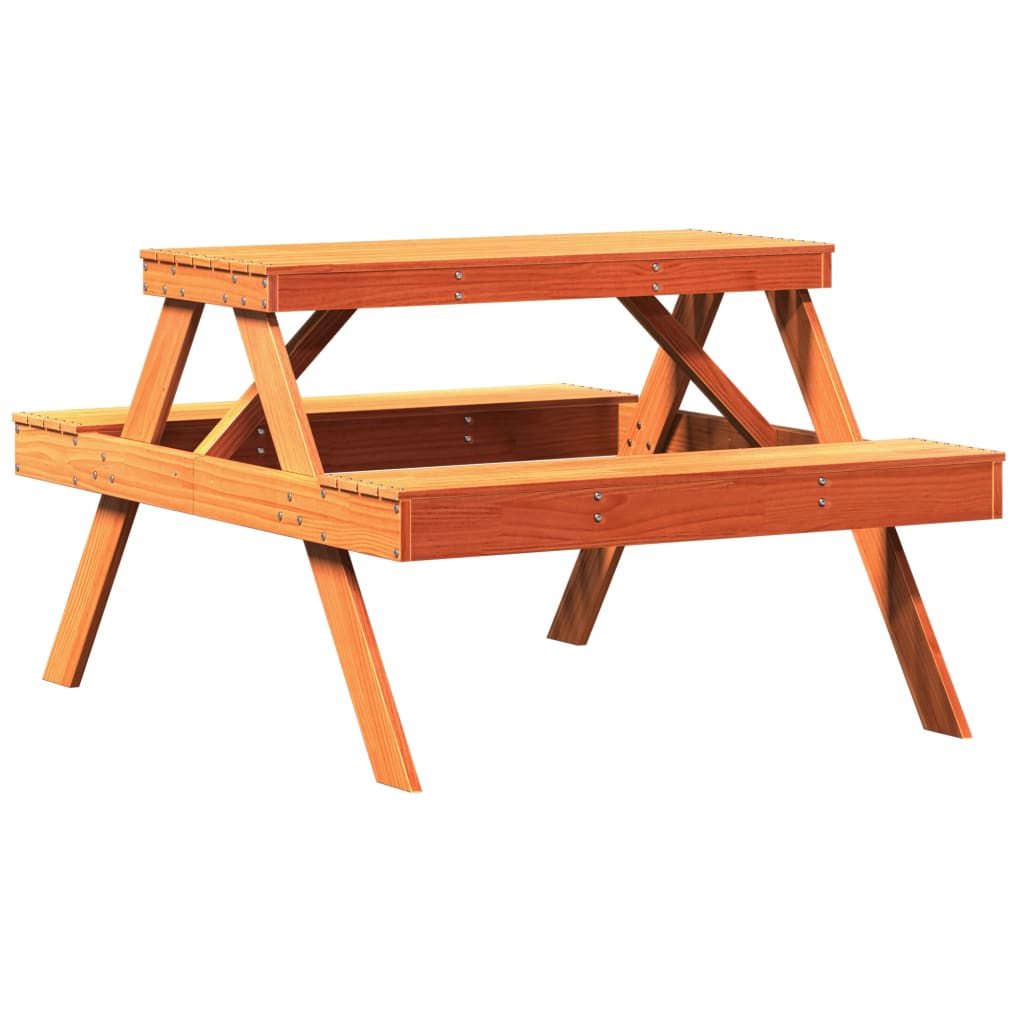 Vidaxl picknicktafel 105x134x75 cm massief grenenhout wasbruin