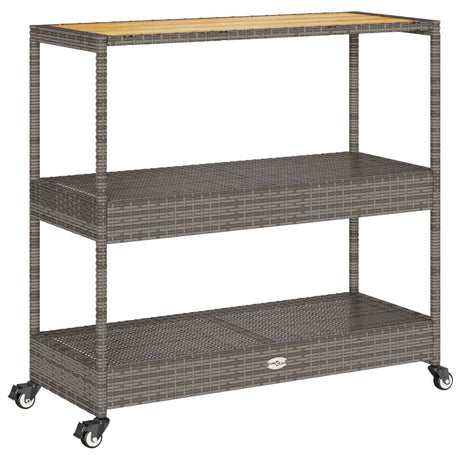 Vidaxl keukentrolley 3-laags poly rattan en massief acaciahout grijs