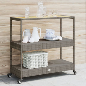 Vidaxl keukentrolley 3-laags poly rattan en massief acaciahout grijs