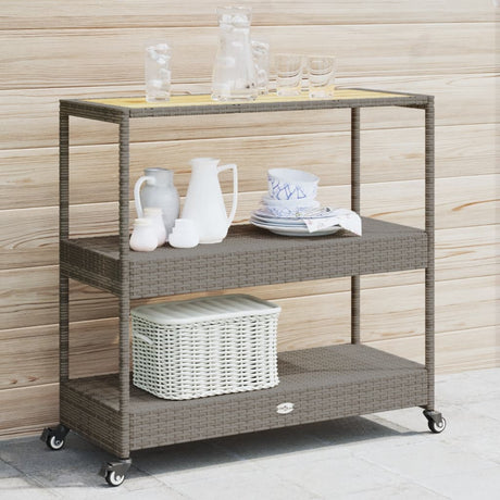 Vidaxl keukentrolley 3-laags poly rattan en massief acaciahout grijs