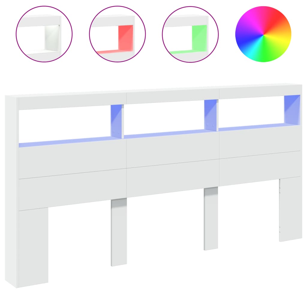 Vidaxl hoofdbordkast met led-verlichting 200x17x102 cm wit