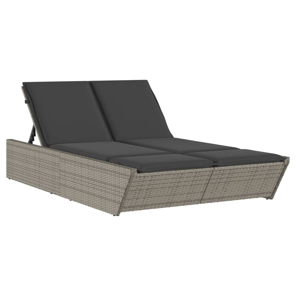 Vidaxl ligbed 2-persoons met kussens poly rattan grijs