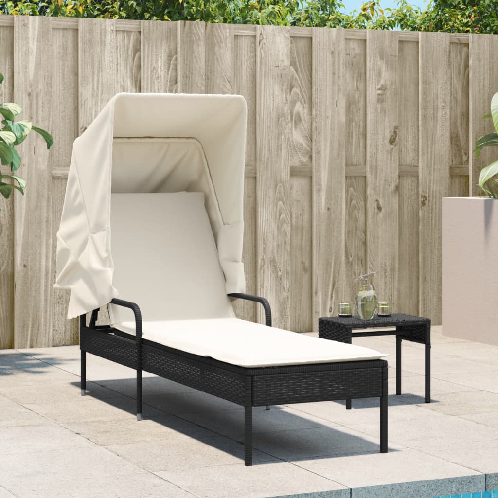 Vidaxl ligbed met luifel en tafel poly rattan zwart
