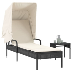 Vidaxl ligbed met luifel en tafel poly rattan zwart