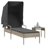 Vidaxl ligbed met luifel en tafel poly rattan lichtgrijs