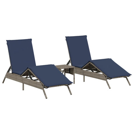 Vidaxl ligbedden 2 st met tafel poly rattan grijs (alleen vs)