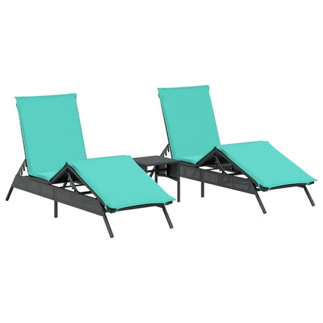 Vidaxl ligbedden 2 st met tafel poly rattan zwart (alleen vs)