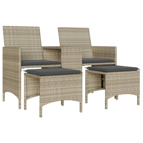 Vidaxl tuinbank 2-zits tafel en voetenbanken poly rattan lichtgrijs