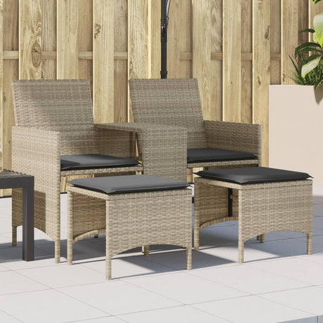 Vidaxl tuinbank 2-zits tafel en voetenbanken poly rattan lichtgrijs