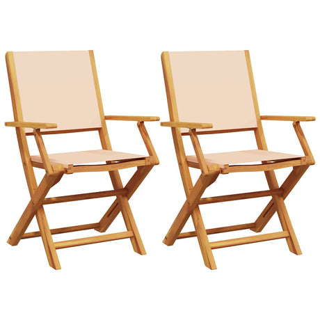 Vidaxl opklapbare stoelen, 2 stuks, beige, massief acaciahout en stof.