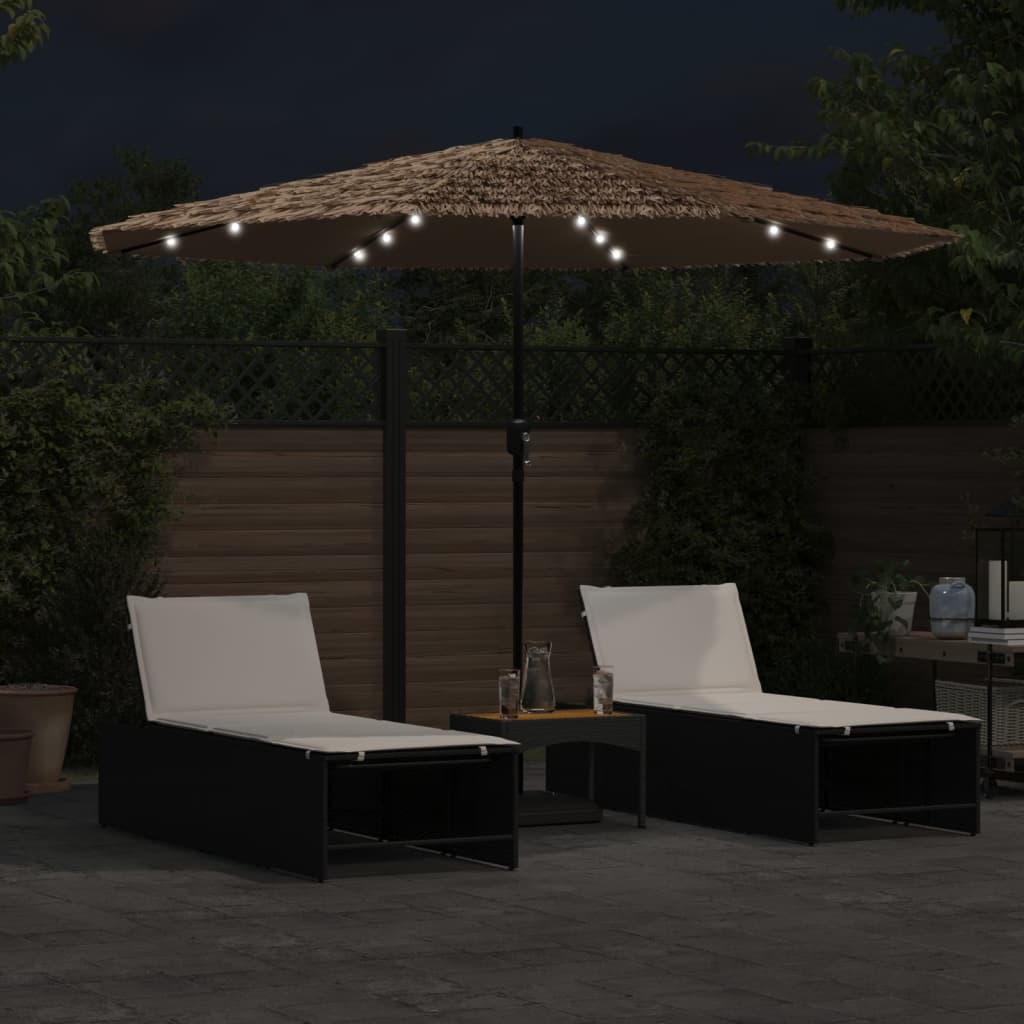 VidaXL parasol med lysdioder og stålstang 324x324x247 cm brun