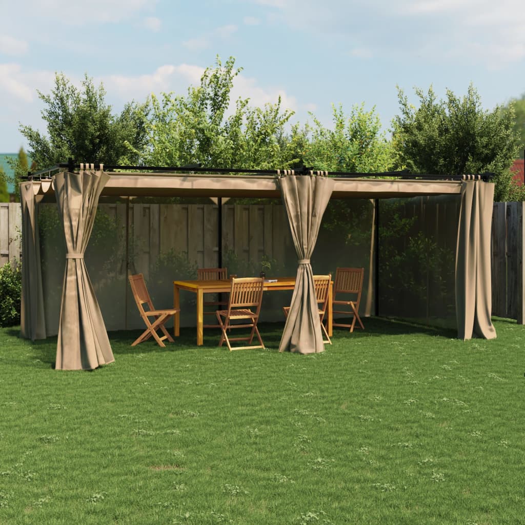 VidaXL Gazebo med gardiner 6x3 m stål taupe