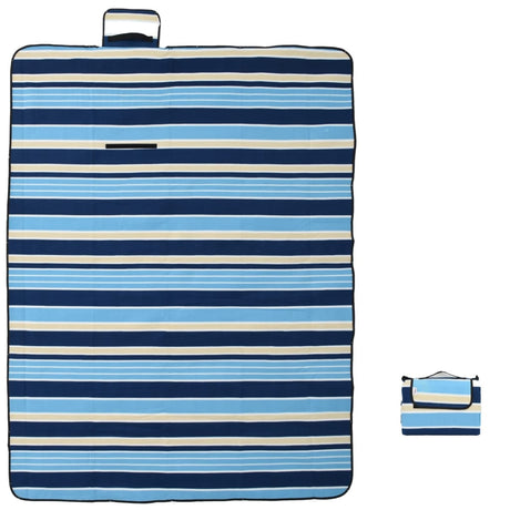 VidaXL picnic tæppe foldbart stribet 200x150 cm fløjl blå hvid