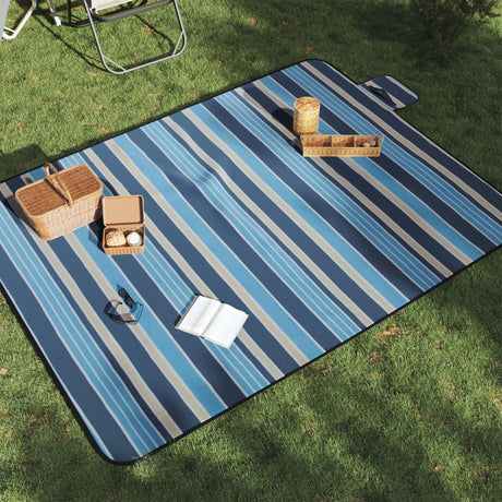 VidaXL picnic tæppe foldbart stribet 200x150 cm fløjl blå hvid