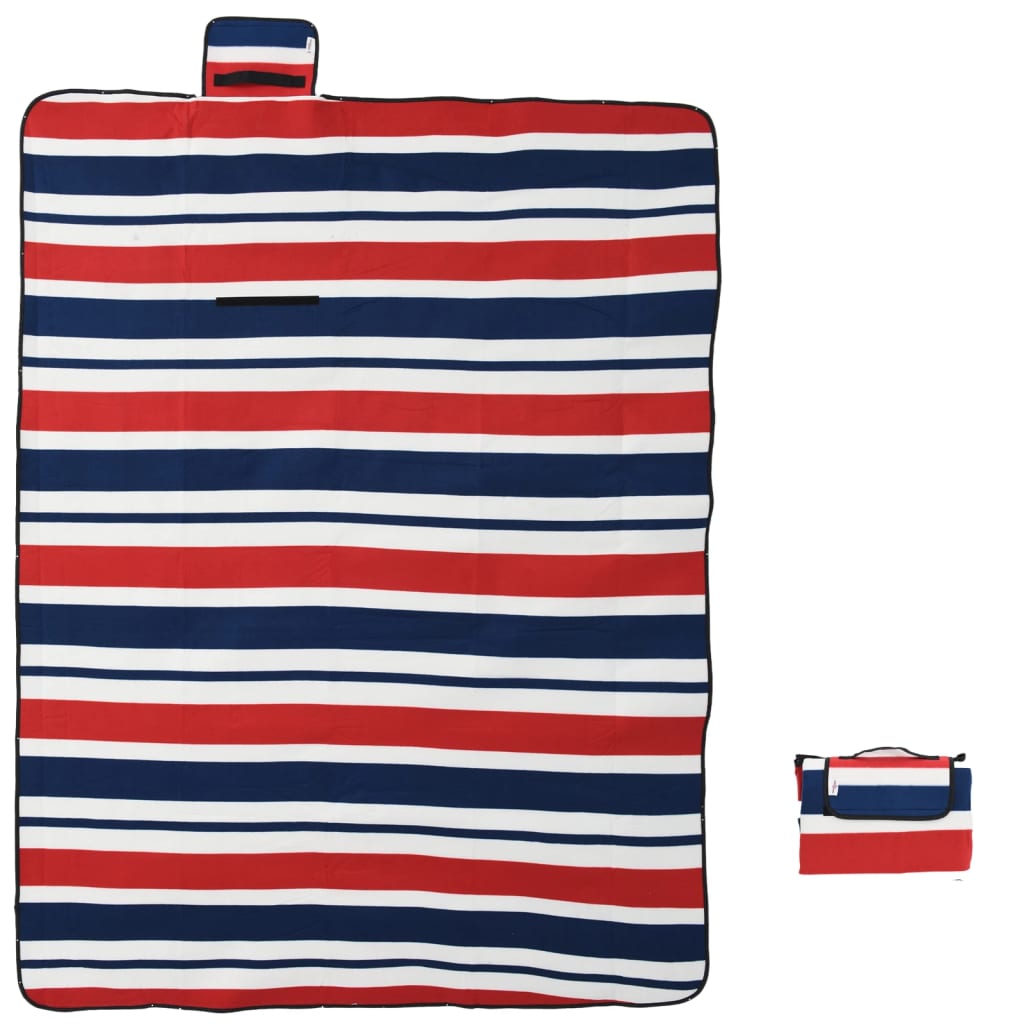 VidaXL picnic tæppe foldbare striber 200x150 cm fløjlsblå rød