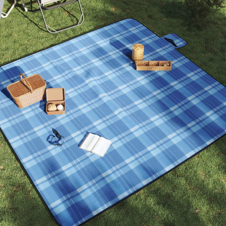 VidaXL picnictæppe foldbart ternet 200x200 cm fløjlsblå