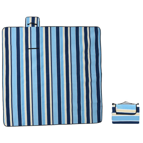 VidaXL picnic tæppe foldbart stribet 200x200 cm fløjl blå hvid