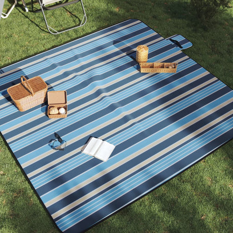 VidaXL picnic tæppe foldbart stribet 200x200 cm fløjl blå hvid