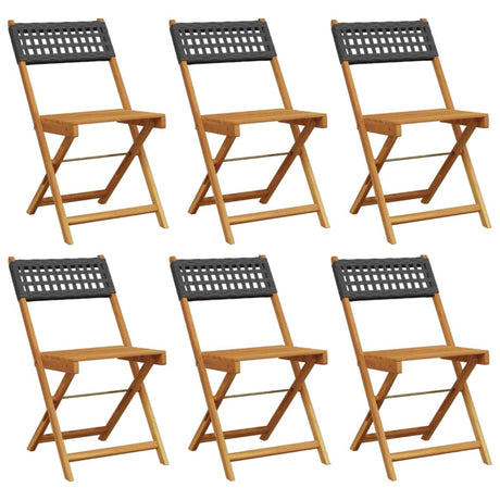 Vidaxl opklapbare stoelen, 6 stuks, zwart, van polyrotan en massief hout.