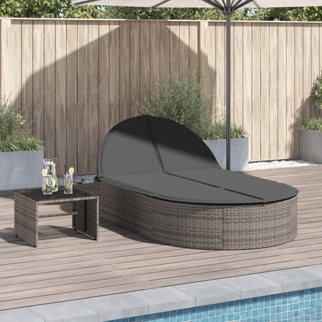 Vidaxl ligbed 2-persoons met kussens poly rattan grijs