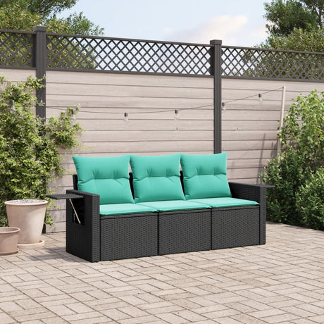 Vidaxl 3-delige tuinbankset met kussens van zwart polyrotan