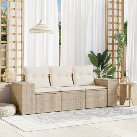 Vidaxl 3-delige loungeset met kussens poly rattan beige