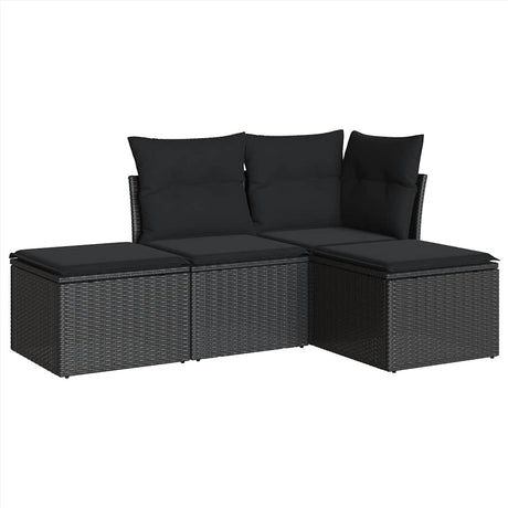 Vidaxl 4-delige loungeset met kussens poly rattan zwart