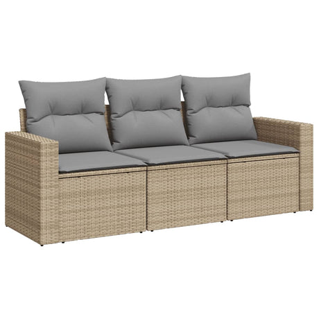 Vidaxl 3-delige loungeset met kussens poly rattan beige