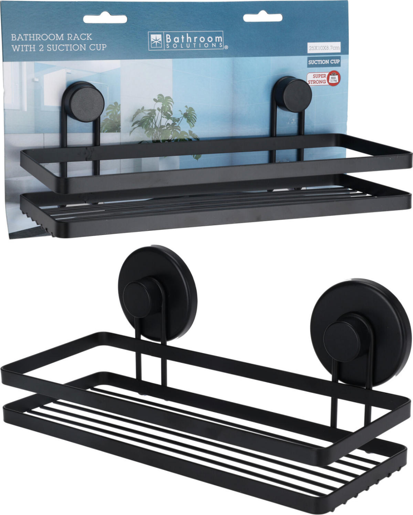 Bs badkamerrek 250x100x87mm met zuignappen - zwart
