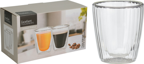 Kaffe te glas dobbeltvægget 250ml 2 stk