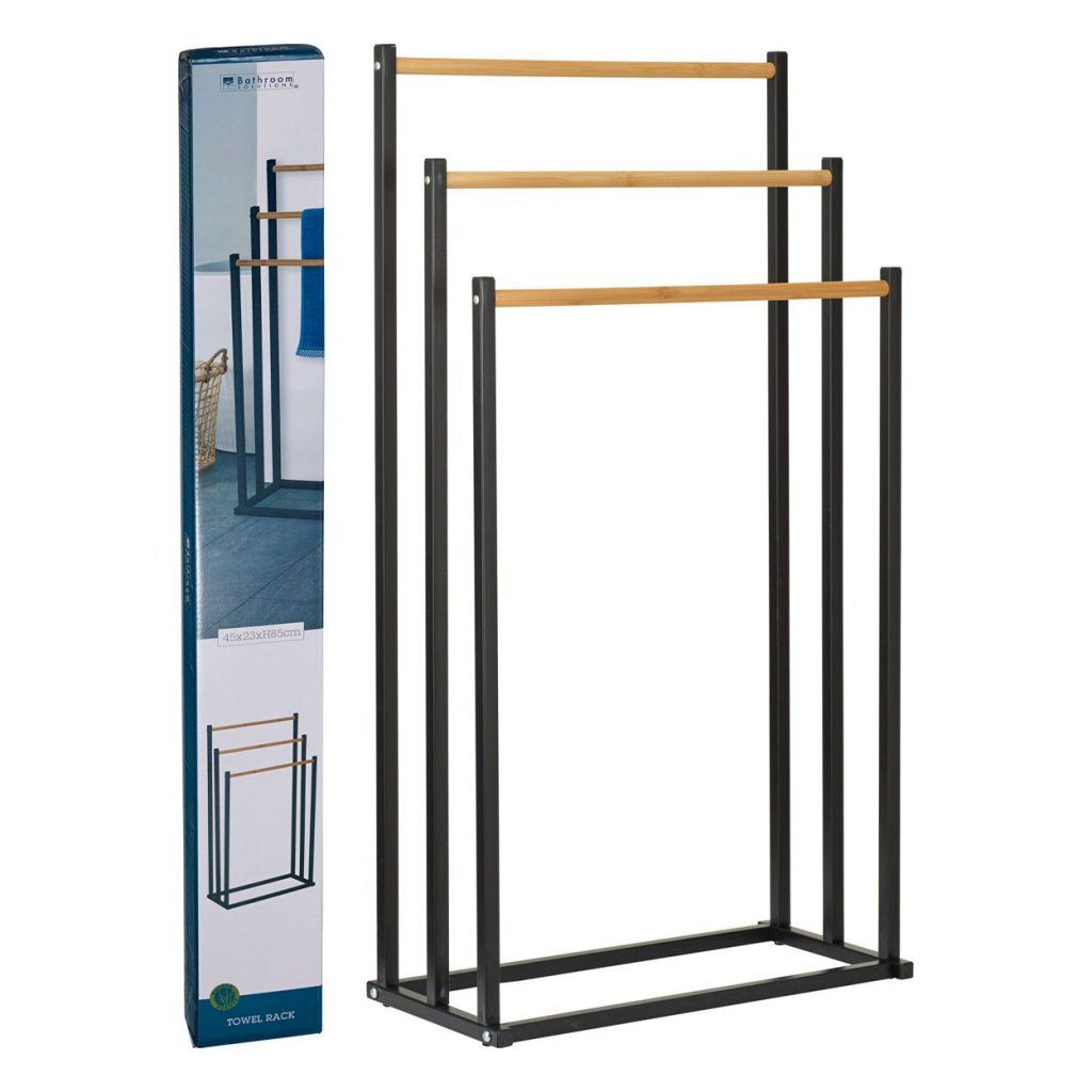Bathroom solutions handdoekrek 45x23x85 cm metaal bamboe zwart