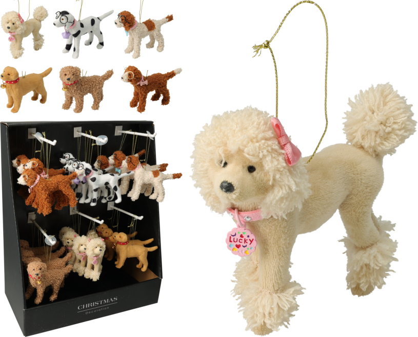 Hangdeco hond 14cm 6 assorti