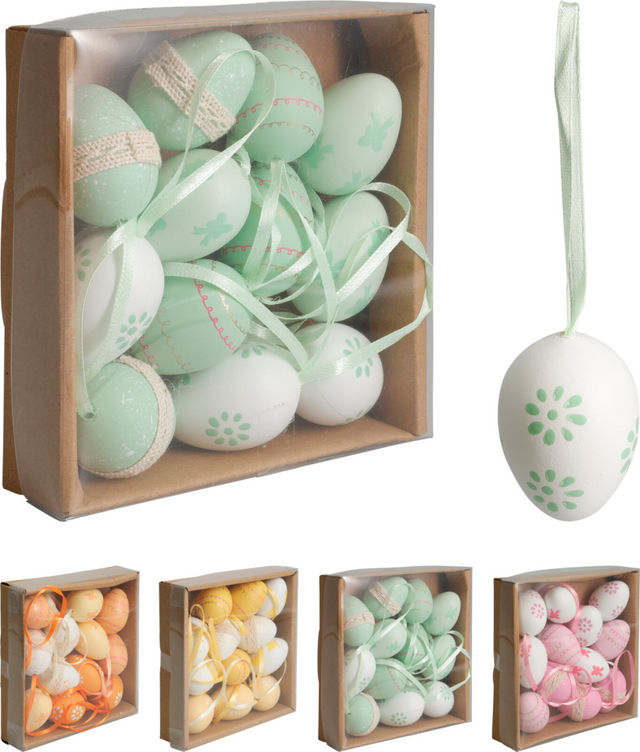 Paasei hangdeco 4cm 12 stuks in doos assorti