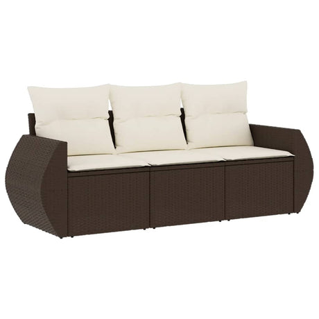 Vidaxl 3-delige loungeset met kussens poly rattan bruin