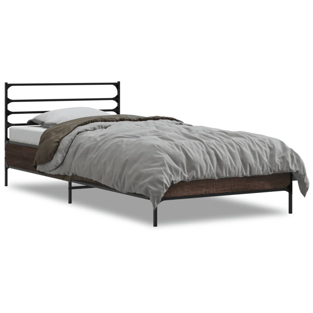 Vidaxl bedframe bewerkt hout en metaal bruin eikenkleurig 90x200 cm