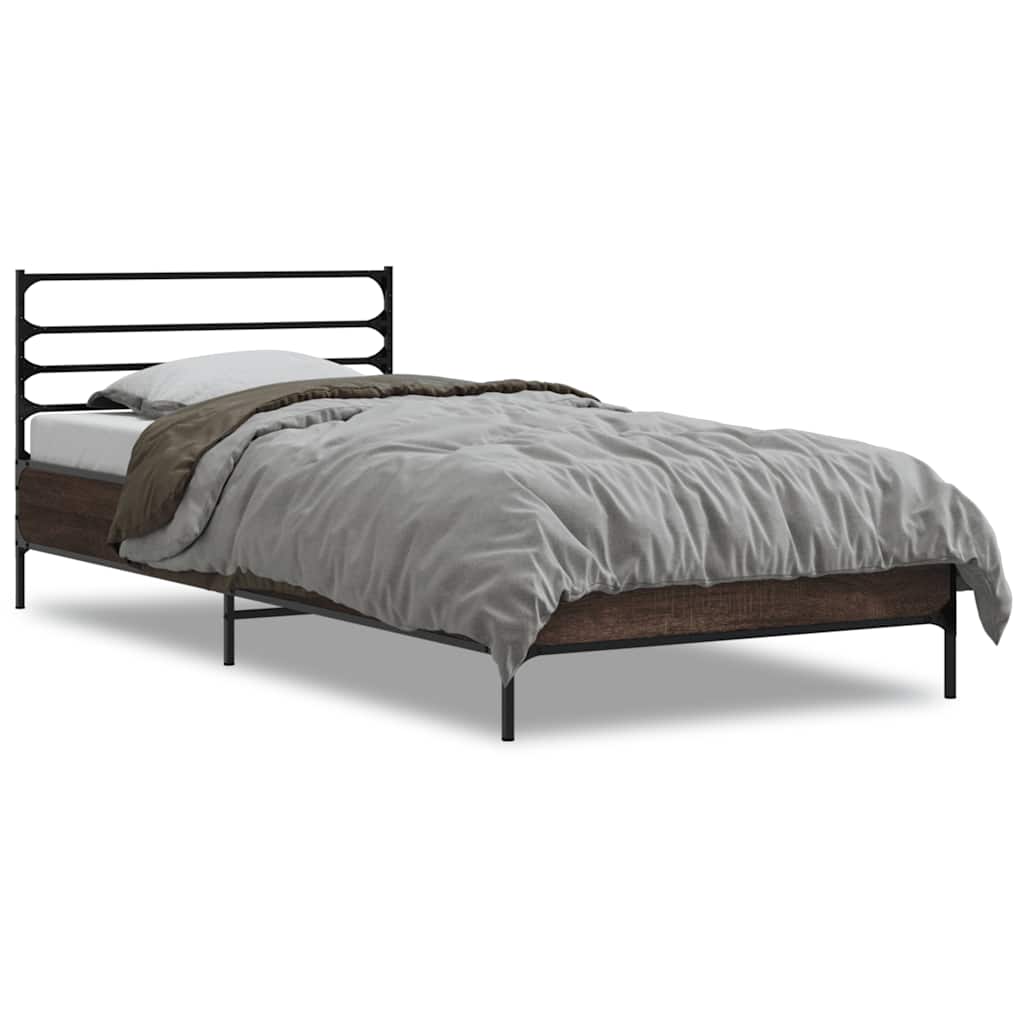 Vidaxl bedframe bewerkt hout en metaal bruin eikenkleurig 100x200 cm