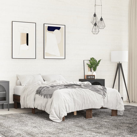 Vidaxl bedframe bewerkt hout metaal bruin eikenkleur 135x190 cm