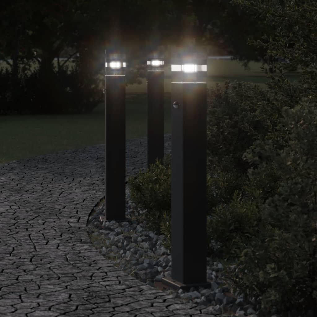 VidaXL udendørs gulvlamper 3 stk med sensor 80 cm aluminium sort