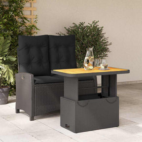 Vidaxl 2-delige tuinset met kussens poly rattan zwart